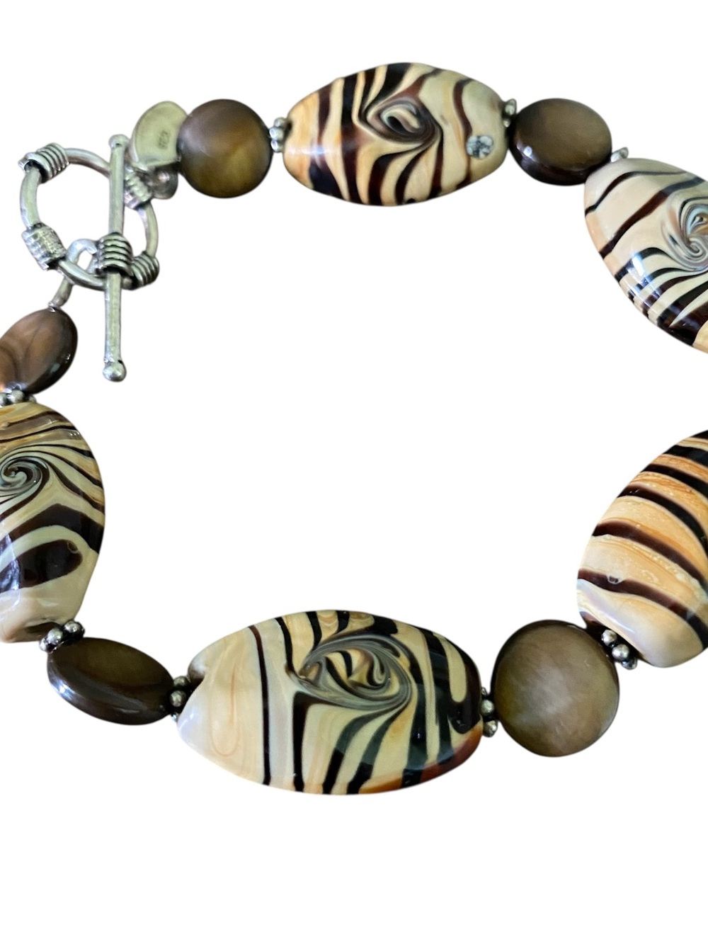 Donna Dressler Sterling Silver Agate Tigers Eye Bracelet Chocolate Brown Swirl - Picture 7 of 8